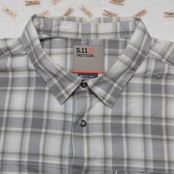 5.11 Tactical Plaid Button Up Shirt Gray Short Sleeve XL Outdoor Casual - Picture 5 of 16